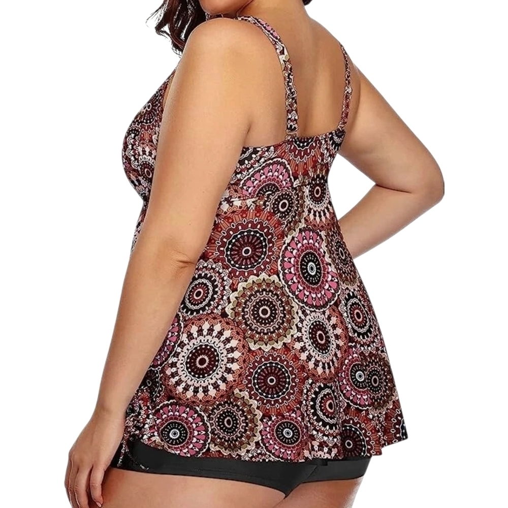 AQUA EVE - 24W Patterned Tankini Top and Black Shorts - Picture 2 of 9